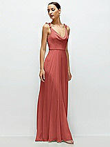 Side View Thumbnail - Coral Pink Cowl Neck Chiffon Maxi Dress with Hand-Worked Petal Straps