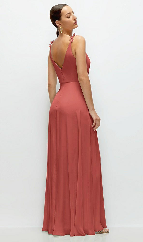 Back View - Coral Pink Cowl Neck Chiffon Maxi Dress with Hand-Worked Petal Straps