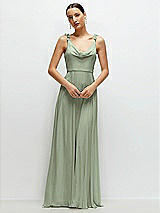 Front View Thumbnail - Sage Cowl Neck Chiffon Maxi Dress with Hand-Worked Petal Straps