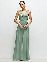 Front View Thumbnail - Seagrass Cowl Neck Chiffon Maxi Dress with Hand-Worked Petal Straps