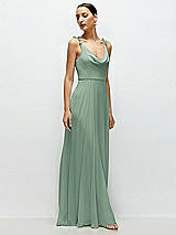 Side View Thumbnail - Seagrass Cowl Neck Chiffon Maxi Dress with Hand-Worked Petal Straps