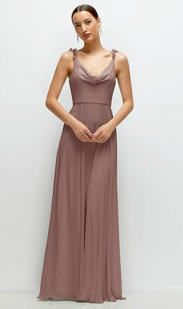 Front View - Sienna Cowl Neck Chiffon Maxi Dress with Hand-Worked Petal Straps