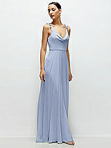 Side View Thumbnail - Sky Blue Cowl Neck Chiffon Maxi Dress with Hand-Worked Petal Straps