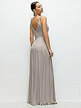 Rear View Thumbnail - Taupe Cowl Neck Chiffon Maxi Dress with Hand-Worked Petal Straps