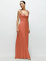 Side View Thumbnail - Terracotta Copper Cowl Neck Chiffon Maxi Dress with Hand-Worked Petal Straps