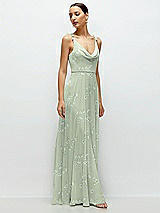 Side View Thumbnail - Vintage Primrose Sage Cowl Neck Chiffon Maxi Dress with Hand-Worked Petal Straps