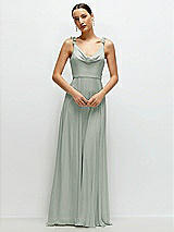 Front View Thumbnail - Willow Green Cowl Neck Chiffon Maxi Dress with Hand-Worked Petal Straps