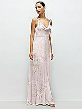 Side View Thumbnail - Watercolor Print Cowl Neck Chiffon Maxi Dress with Hand-Worked Petal Straps