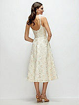 Rear View Thumbnail - Ivory Gold Rosette Scoop Neck Ivory Gold Rosette Midi Dress with Horsehair Hem