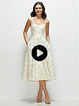 Video 1 Thumbnail - Ivory Gold Rosette Scoop Neck Ivory Gold Rosette Midi Dress with Horsehair Hem