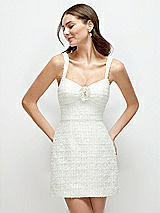 Alt View 1 Thumbnail - Ivory Shimmer Luxe Bridal Tweed Mini Dress with Sequin Flower Detail