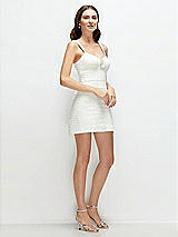 Side View Thumbnail - Ivory Shimmer Luxe Bridal Tweed Mini Dress with Sequin Flower Detail