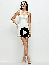 Video 1 Thumbnail - Ivory Shimmer Luxe Bridal Tweed Mini Dress with Sequin Flower Detail