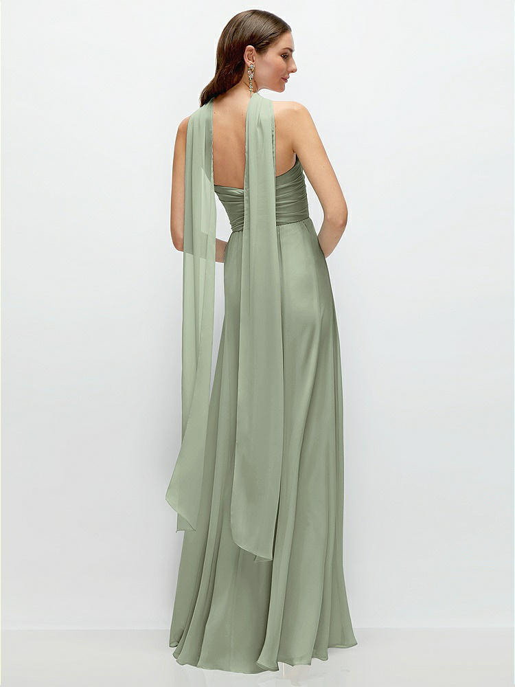 Back View - Sage Skinny Chiffon Scarf