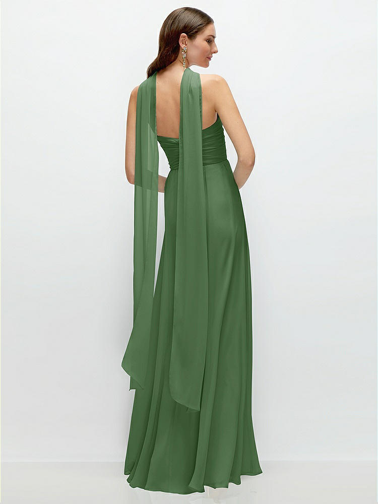 Back View - Vineyard Green Skinny Chiffon Scarf