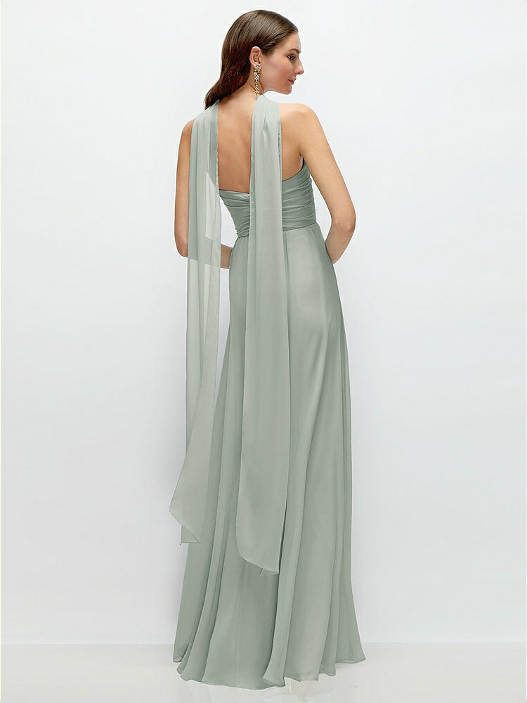 Back View - Willow Green Skinny Chiffon Scarf