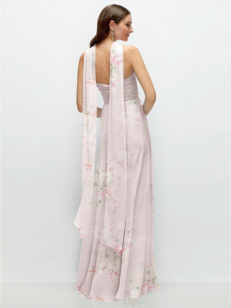 Back View - Watercolor Print Skinny Chiffon Scarf