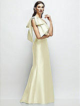 Front View Thumbnail - Butter Yellow Bow One-Shoulder Satin Maxi Dress with Trumpet Skirt