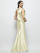 Rear View Thumbnail - Butter Yellow Bow One-Shoulder Satin Maxi Dress with Trumpet Skirt