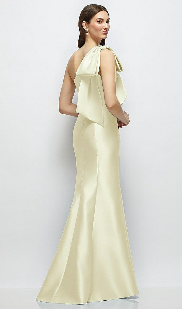 Back View - Butter Yellow Bow One-Shoulder Satin Maxi Dress with Trumpet Skirt