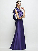 Front View Thumbnail - Grape Bow One-Shoulder Satin Maxi Dress with Trumpet Skirt