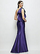 Rear View Thumbnail - Grape Bow One-Shoulder Satin Maxi Dress with Trumpet Skirt