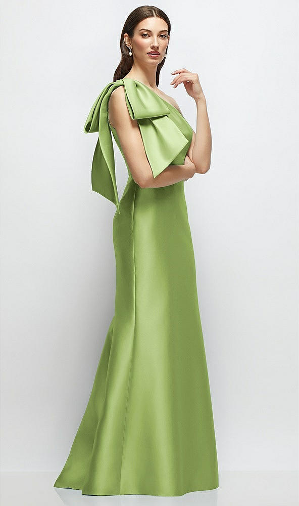 Front View - Mojito Bow One-Shoulder Satin Maxi Dress with Trumpet Skirt