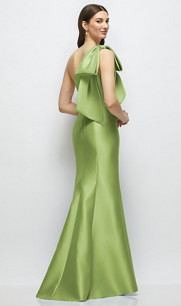 Back View - Mojito Bow One-Shoulder Satin Maxi Dress with Trumpet Skirt