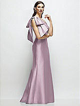 Front View Thumbnail - Suede Rose Bow One-Shoulder Satin Maxi Dress with Trumpet Skirt