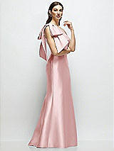 Front View Thumbnail - Ballet Pink Bow One-Shoulder Satin Maxi Dress with Trumpet Skirt