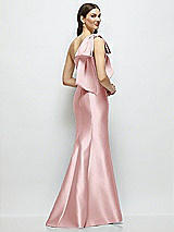 Rear View Thumbnail - Ballet Pink Bow One-Shoulder Satin Maxi Dress with Trumpet Skirt