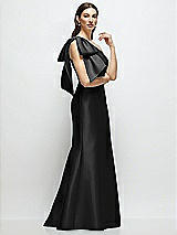 Front View Thumbnail - Black Bow One-Shoulder Satin Maxi Dress with Trumpet Skirt