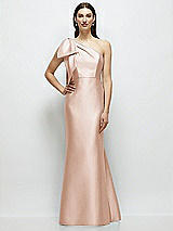 Side View Thumbnail - Cameo Bow One-Shoulder Satin Maxi Dress with Trumpet Skirt