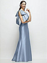 Front View Thumbnail - Cloudy Bow One-Shoulder Satin Maxi Dress with Trumpet Skirt