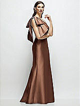 Front View Thumbnail - Cognac Bow One-Shoulder Satin Maxi Dress with Trumpet Skirt