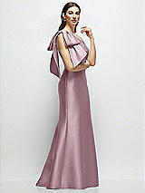 Front View Thumbnail - Dusty Rose Bow One-Shoulder Satin Maxi Dress with Trumpet Skirt