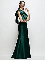 Front View Thumbnail - Evergreen Bow One-Shoulder Satin Maxi Dress with Trumpet Skirt