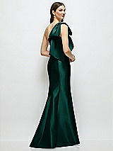 Rear View Thumbnail - Evergreen Bow One-Shoulder Satin Maxi Dress with Trumpet Skirt