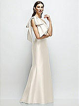 Front View Thumbnail - Ivory Bow One-Shoulder Satin Maxi Dress with Trumpet Skirt