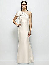 Side View Thumbnail - Ivory Bow One-Shoulder Satin Maxi Dress with Trumpet Skirt