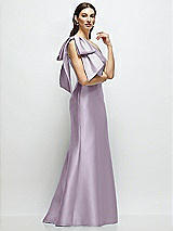 Front View Thumbnail - Lilac Haze Bow One-Shoulder Satin Maxi Dress with Trumpet Skirt