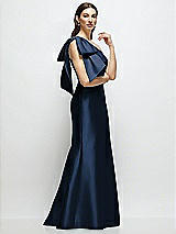 Front View Thumbnail - Midnight Navy Bow One-Shoulder Satin Maxi Dress with Trumpet Skirt