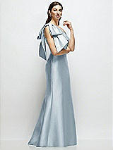 Front View Thumbnail - Mist Bow One-Shoulder Satin Maxi Dress with Trumpet Skirt