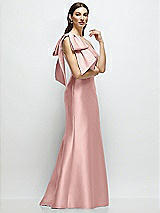 Front View Thumbnail - Rose Bow One-Shoulder Satin Maxi Dress with Trumpet Skirt