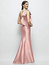 Rear View Thumbnail - Rose Bow One-Shoulder Satin Maxi Dress with Trumpet Skirt