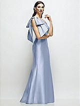 Front View Thumbnail - Sky Blue Bow One-Shoulder Satin Maxi Dress with Trumpet Skirt