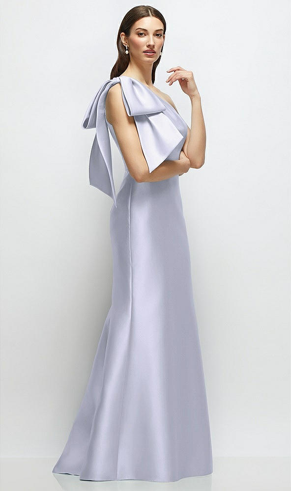 Front View - Silver Dove Bow One-Shoulder Satin Maxi Dress with Trumpet Skirt