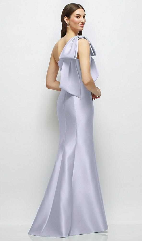 Back View - Silver Dove Bow One-Shoulder Satin Maxi Dress with Trumpet Skirt