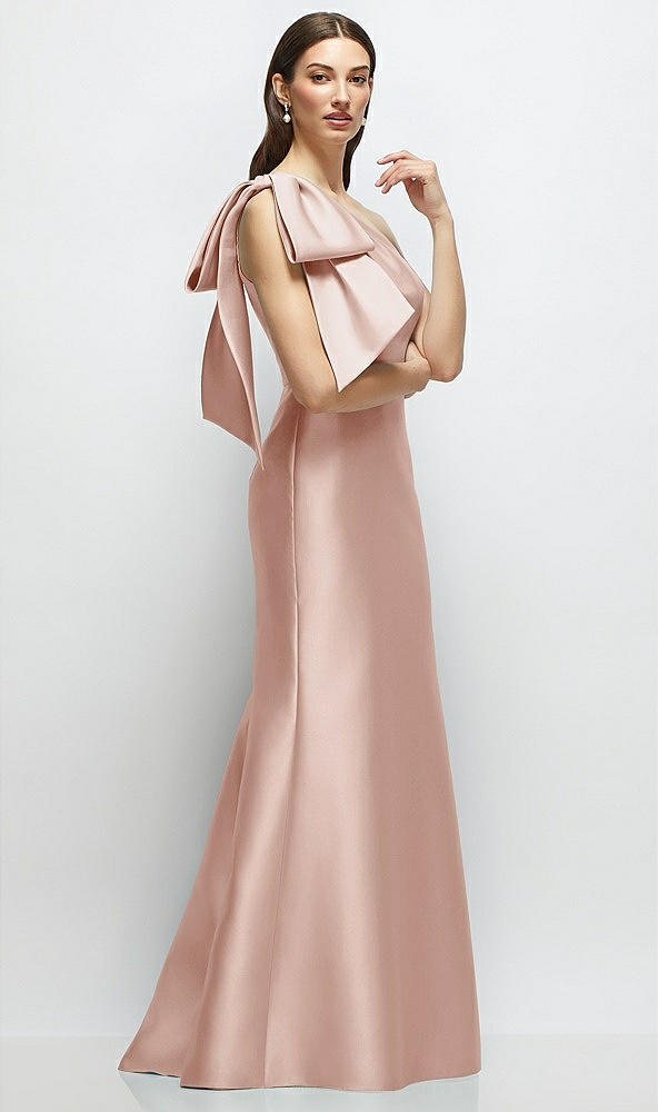 Front View - Toasted Sugar Bow One-Shoulder Satin Maxi Dress with Trumpet Skirt