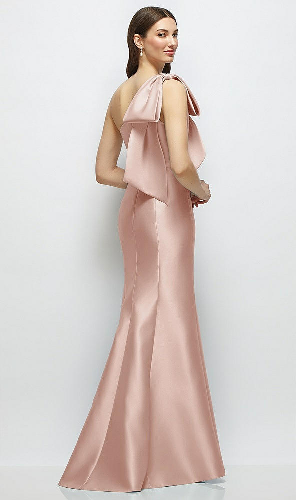 Back View - Toasted Sugar Bow One-Shoulder Satin Maxi Dress with Trumpet Skirt